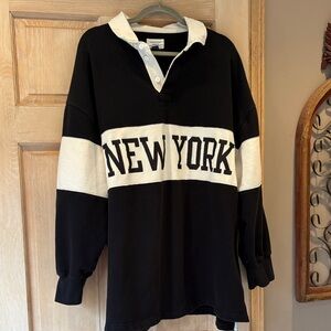 American Eagle Outfitters Black and Cream New York Rugby Shirt Size XXL